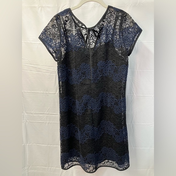 Ann Taylor Loft Lace Shift Dress Mini Black and Blue Size 4 - Picture 10 of 14